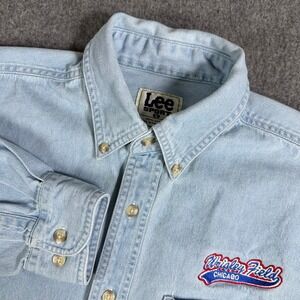 Vintage Lee Sport Denim Shirt Chicago Wrigley Field Embroidered Mens Large REAd
